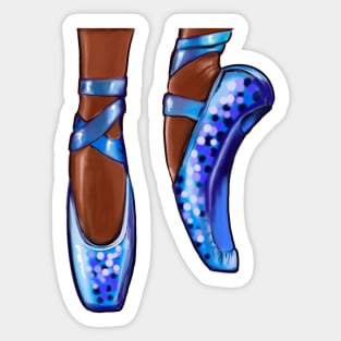 Ballet pointe shoes in blue. Dance African American dancer dancing brown Ballerina Sticker